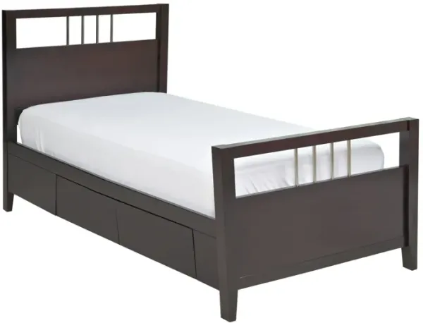 Fang Queen Size Storage Bed, Sleigh Headboard, 4 Drawers, Espresso Brown  - Benzara