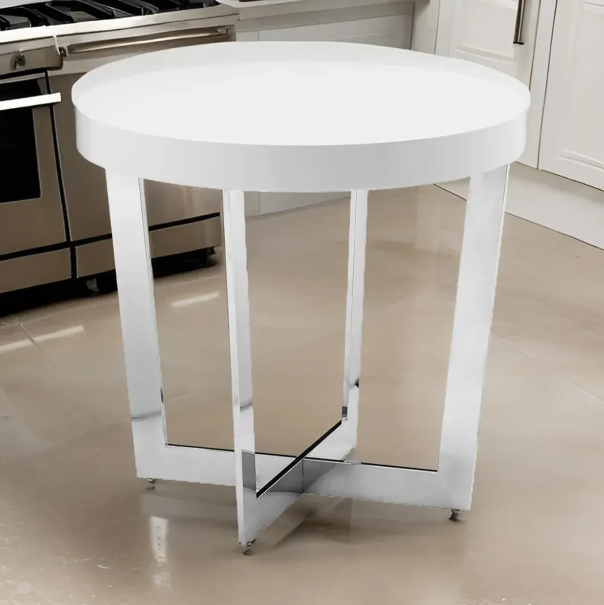 Tini 24 Inch Side End Table, Round Shaped Top, Metal Frame, White Finish - Benzara