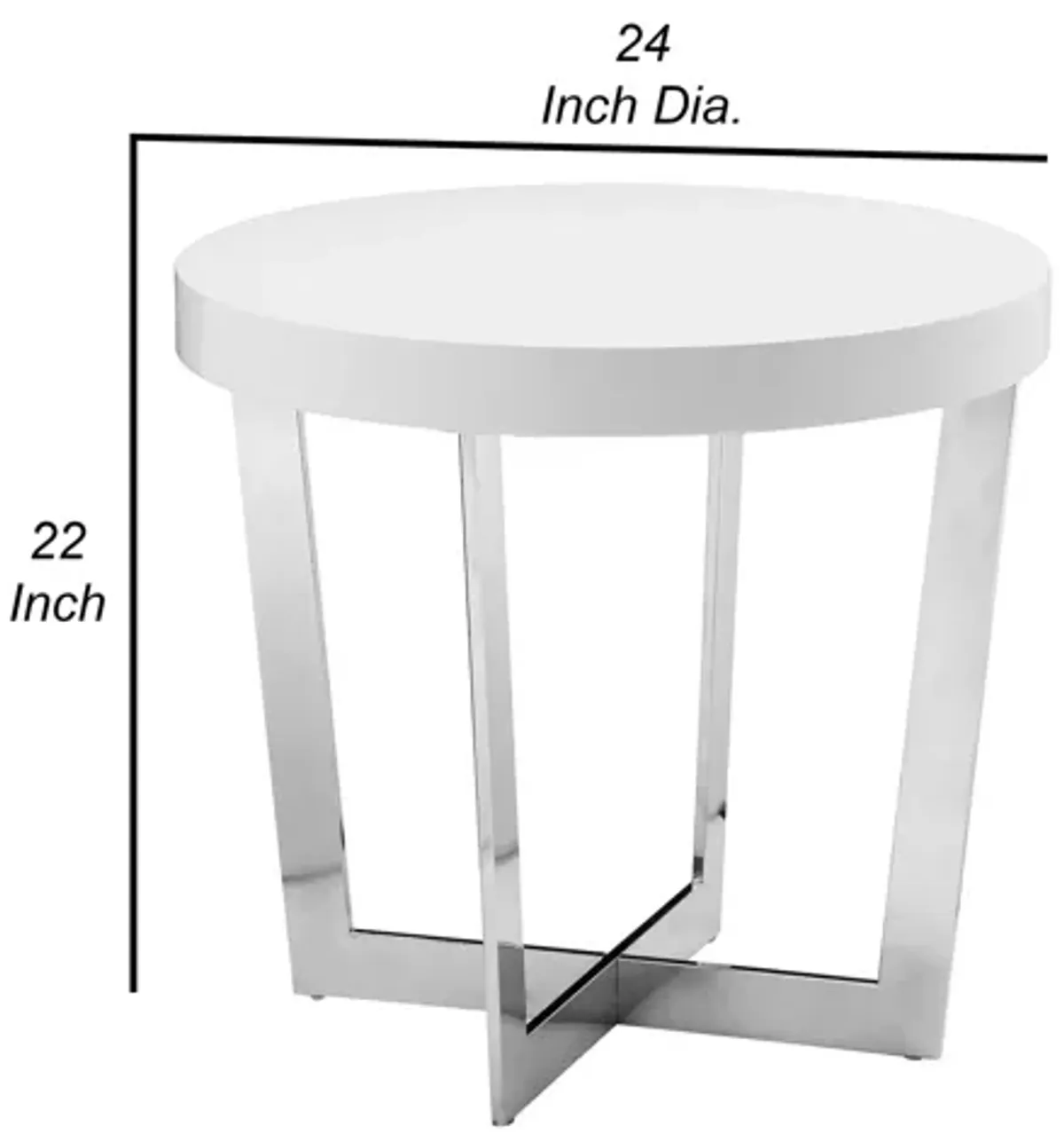 Tini 24 Inch Side End Table, Round Shaped Top, Metal Frame, White Finish - Benzara