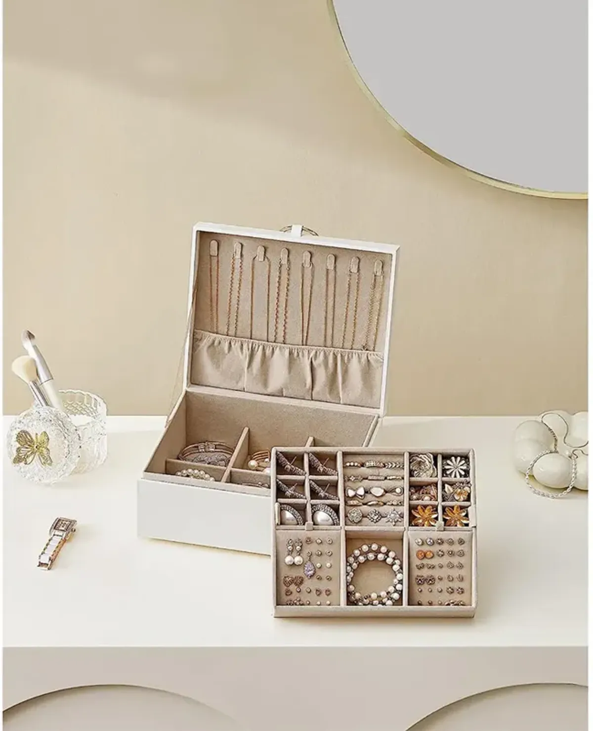 2-Layer Jewelry Box with Handle for Stylish and Portable Storage