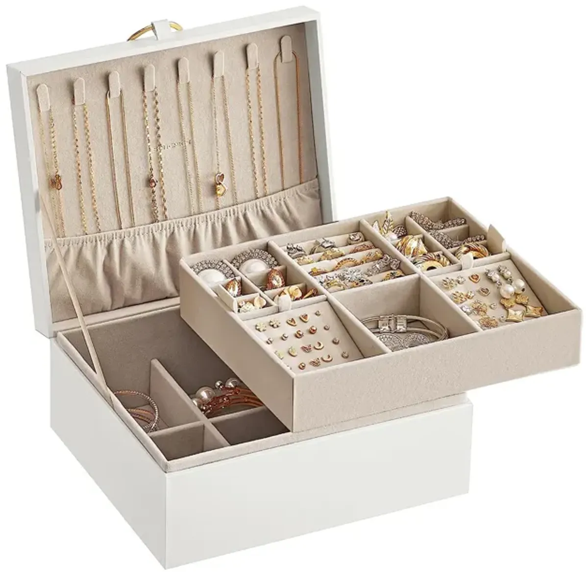 2-Layer Jewelry Box with Handle for Stylish and Portable Storage