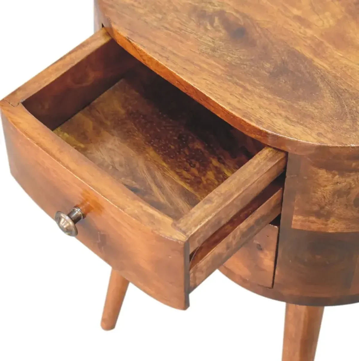 Mini Chestnut Rounded Nightstand Table