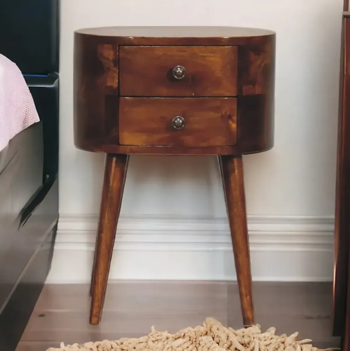 Mini Chestnut Rounded Nightstand Table