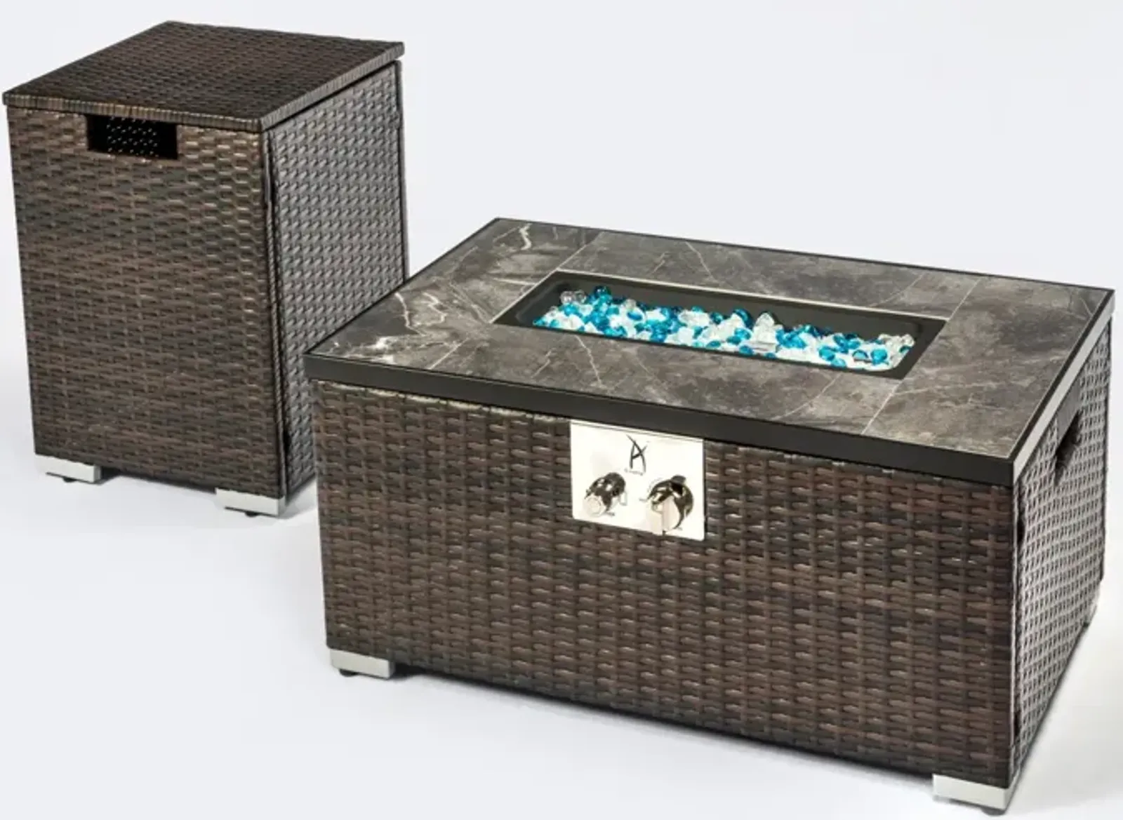 Outdoor Rectangle Fire Pit Table With Propane Tank Cover