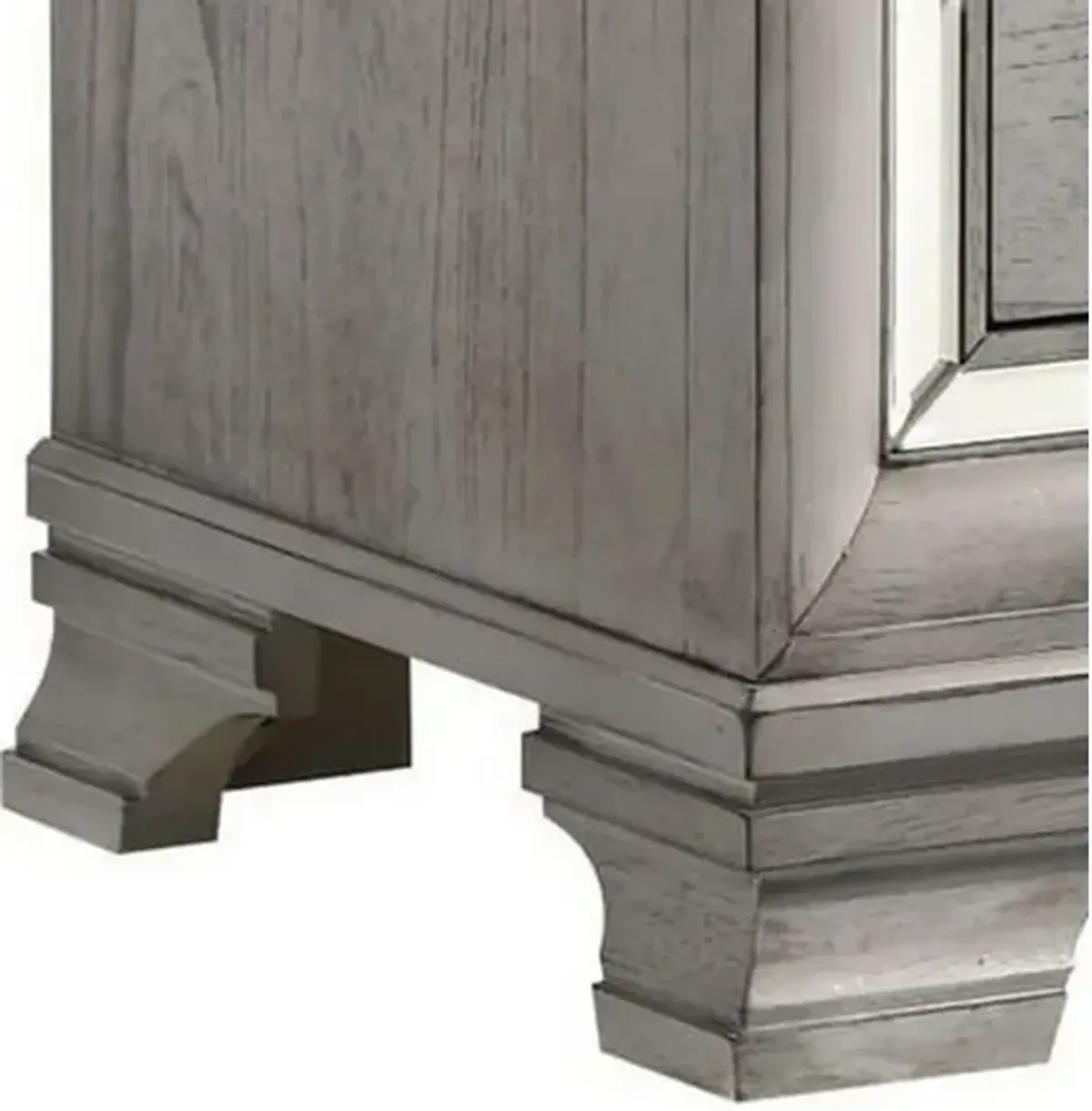 2 Drawer Nightstand with Mirror Accent and Bracket Feet, Light Gray-Benzara