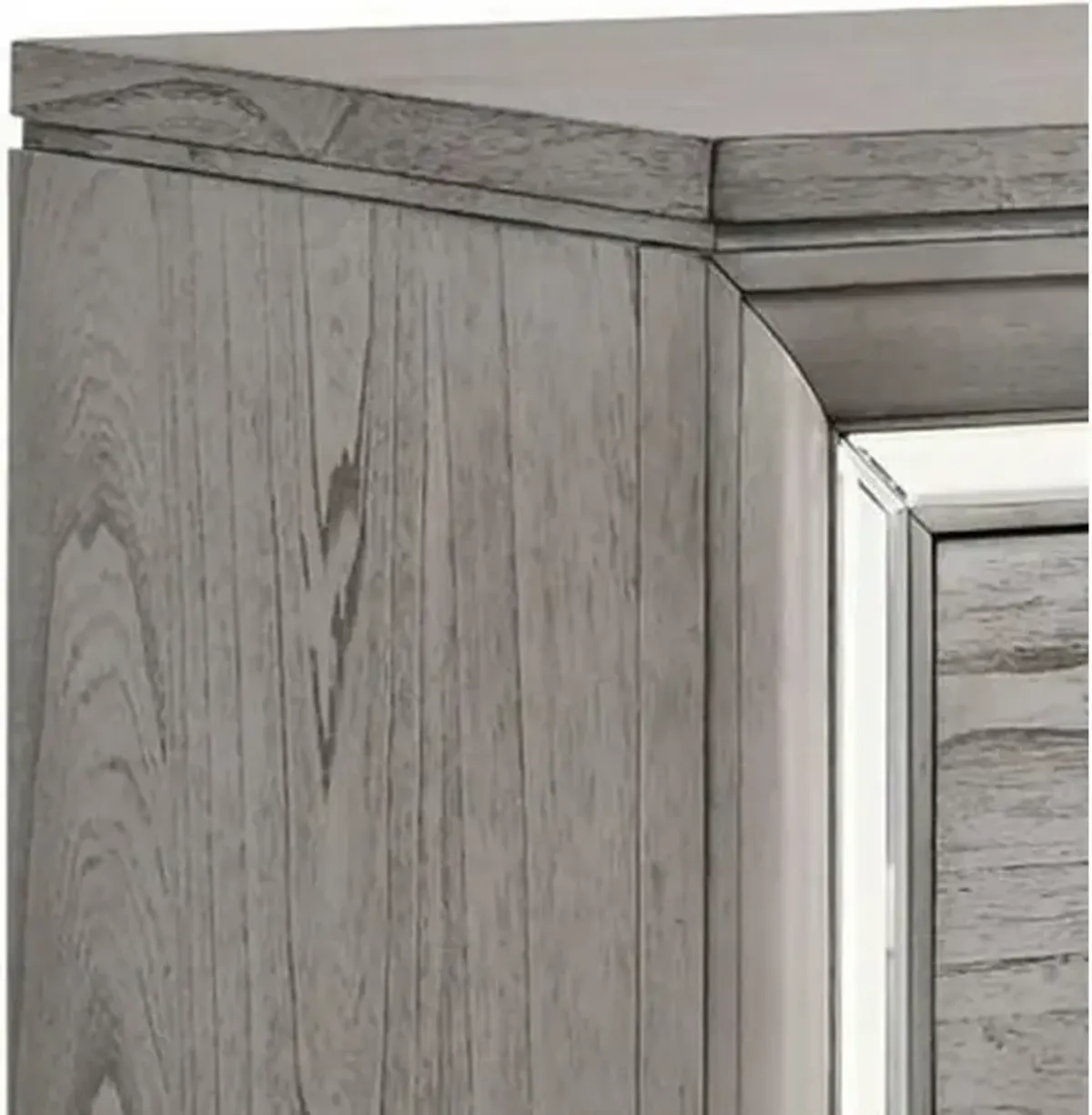 2 Drawer Nightstand with Mirror Accent and Bracket Feet, Light Gray-Benzara