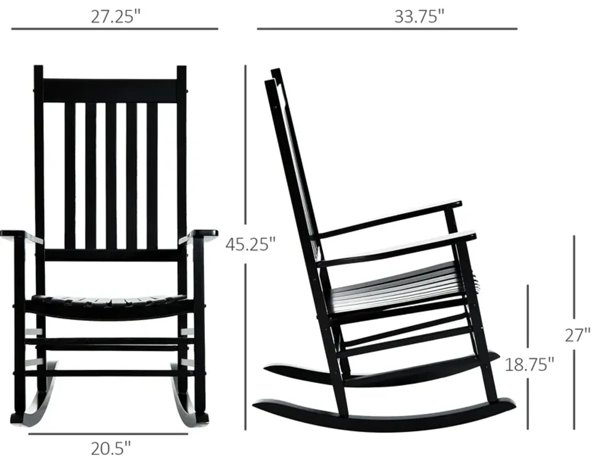 Outsunny Outdoor Rocking Chair, Wooden Rocking Patio Chairs with Rustic High Back, Slatted Seat and Backrest for Indoor, Backyard, Garden, Black