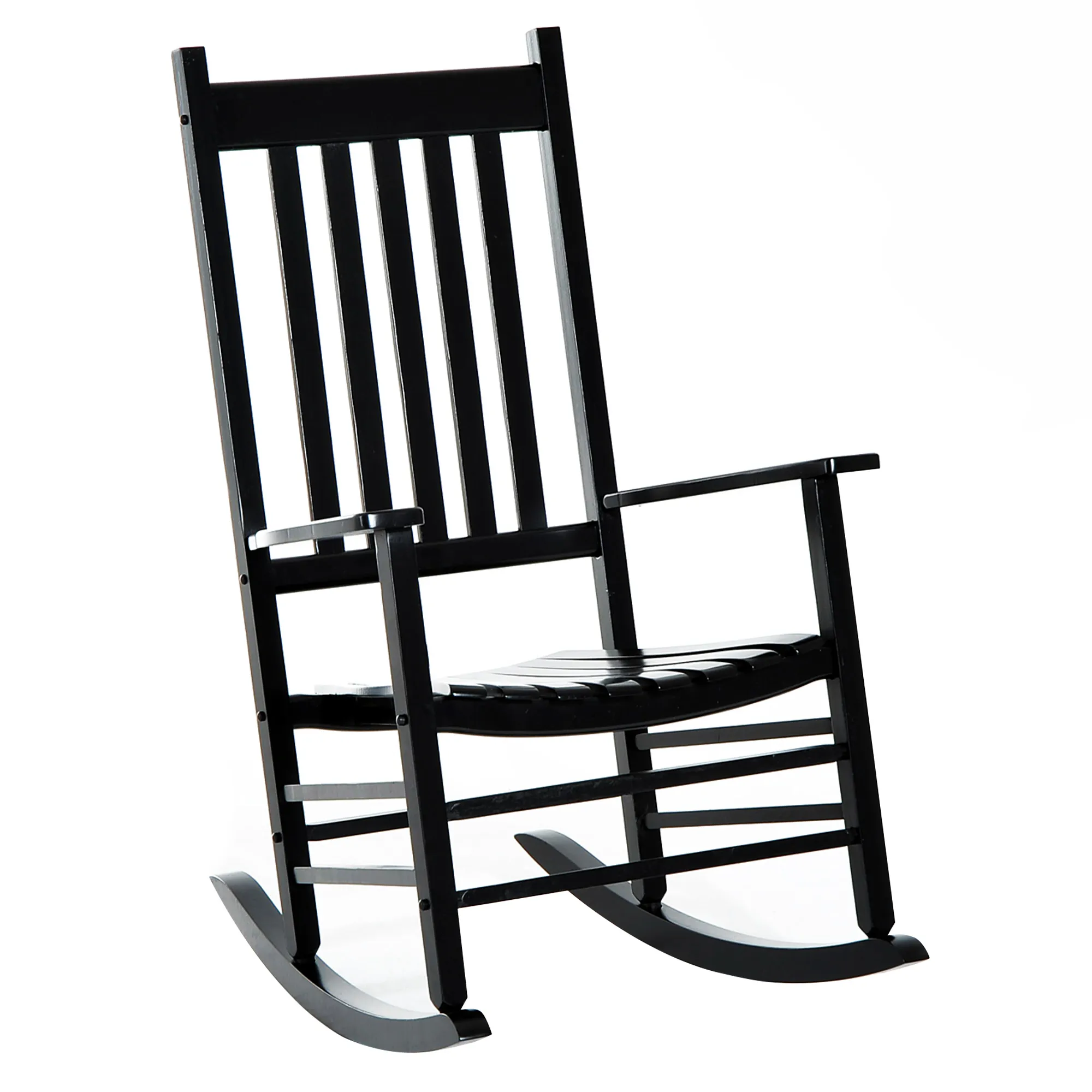 Outsunny Outdoor Rocking Chair, Wooden Rocking Patio Chairs with Rustic High Back, Slatted Seat and Backrest for Indoor, Backyard, Garden, Black