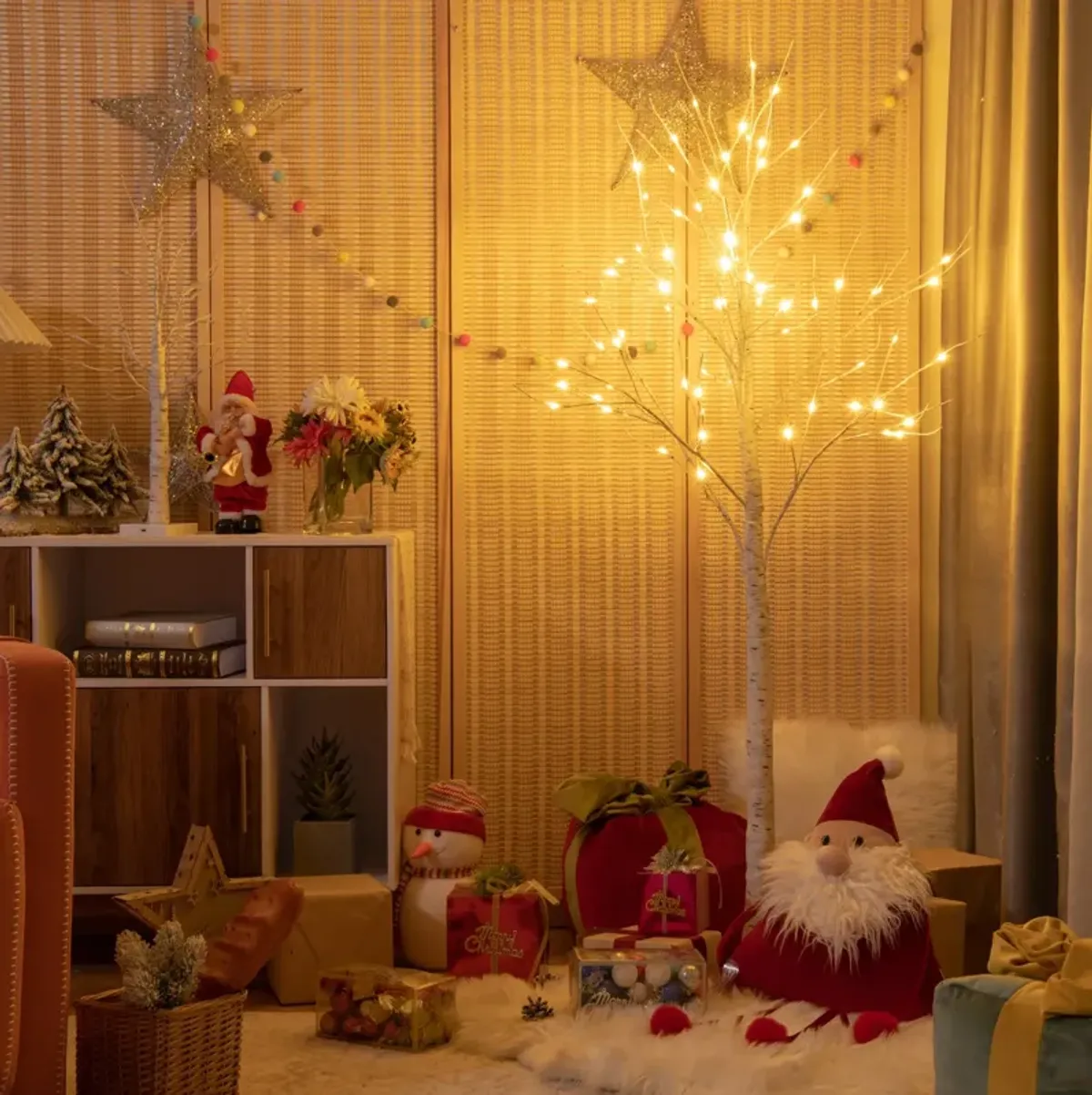 Pre-lit White Twig Birch Tree with 72 LED Lights for Christmas