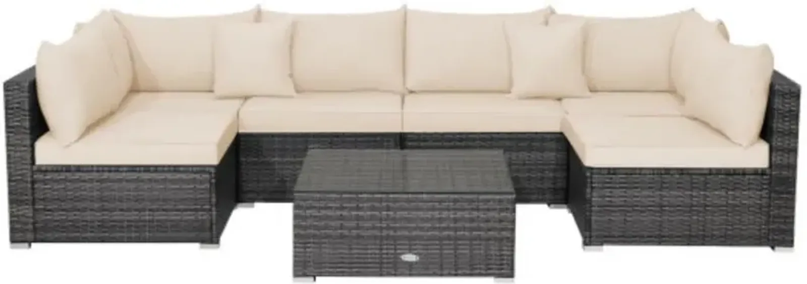 7 Pieces Patio Rattan Furniture Set with Sectional Sofa Cushioned