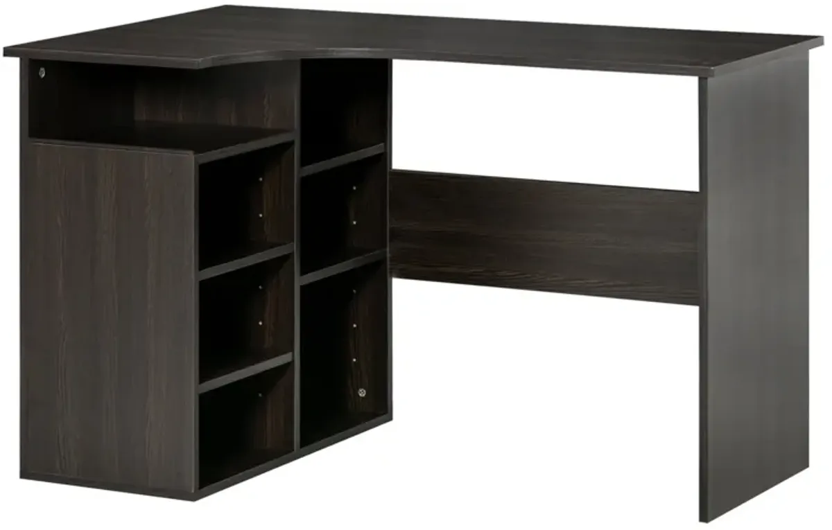 Black Wood Home Office: L-Shaped Corner Desk with Storage Shelf