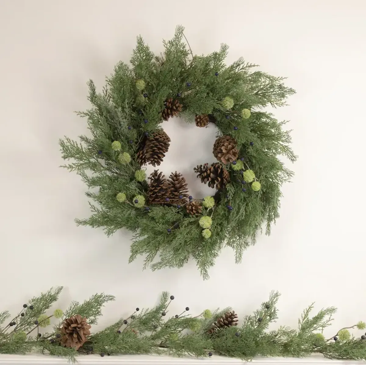 Pinecones and Blueberries Artificial Christmas Wreath  28-Inch  Unlit