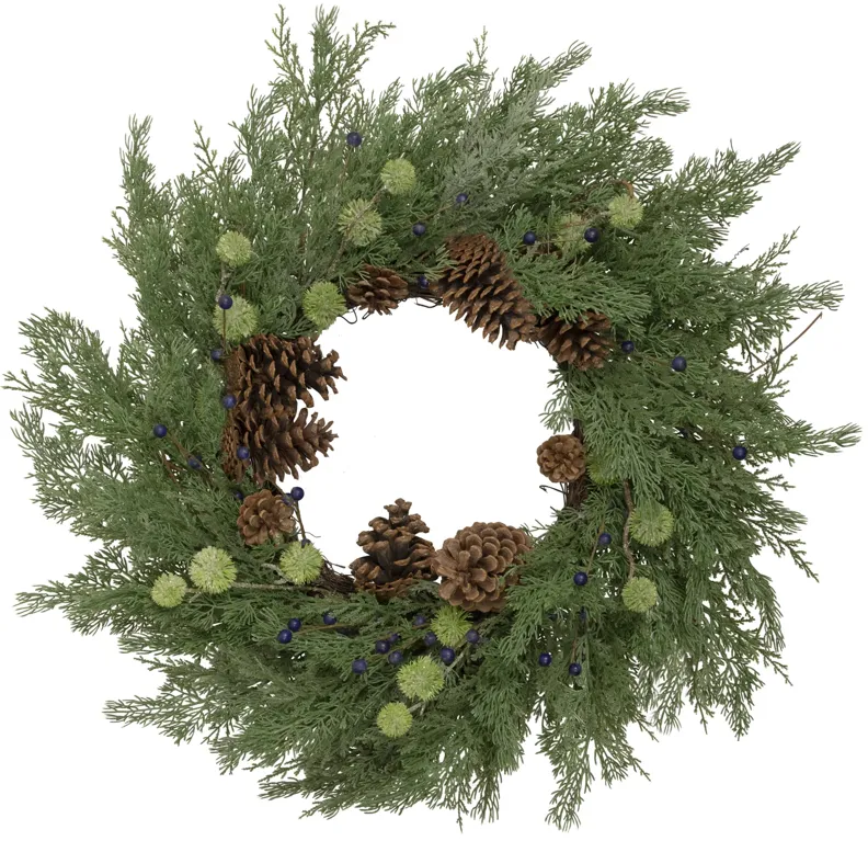 Pinecones and Blueberries Artificial Christmas Wreath  28-Inch  Unlit