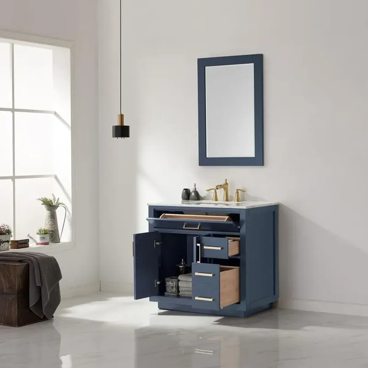 Altair 36 Single Bathroom Vanity Set in Royal Blue with Mirror