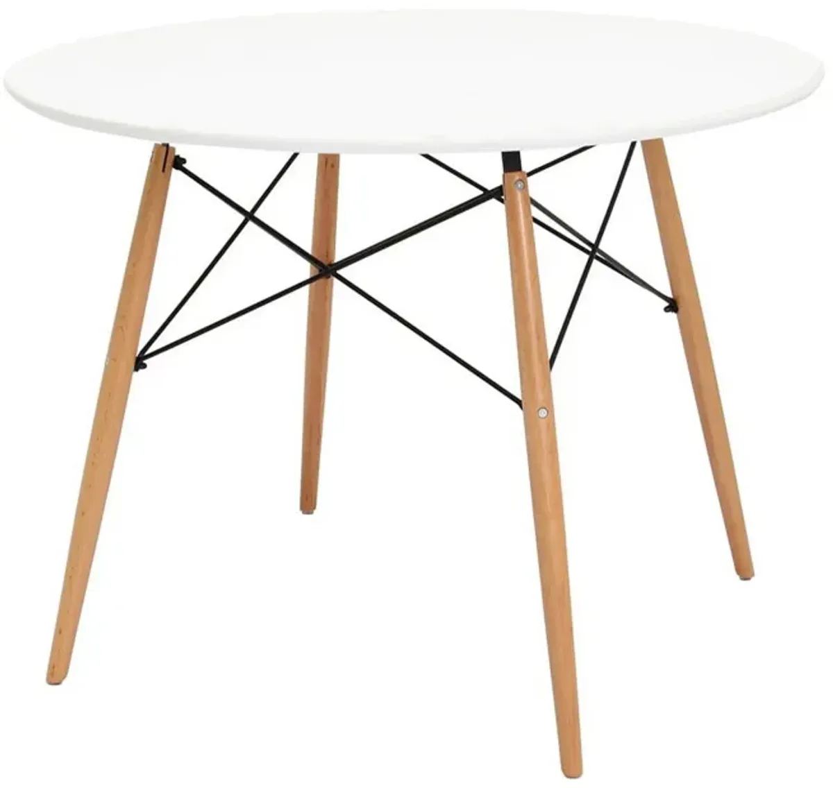 Riha 36 Inch Dining Accent Table, Round Top, Beech Wood, White and Brown - Benzara