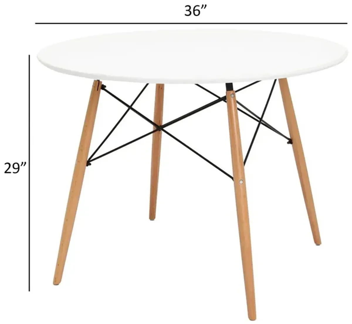 Riha 36 Inch Dining Accent Table, Round Top, Beech Wood, White and Brown - Benzara