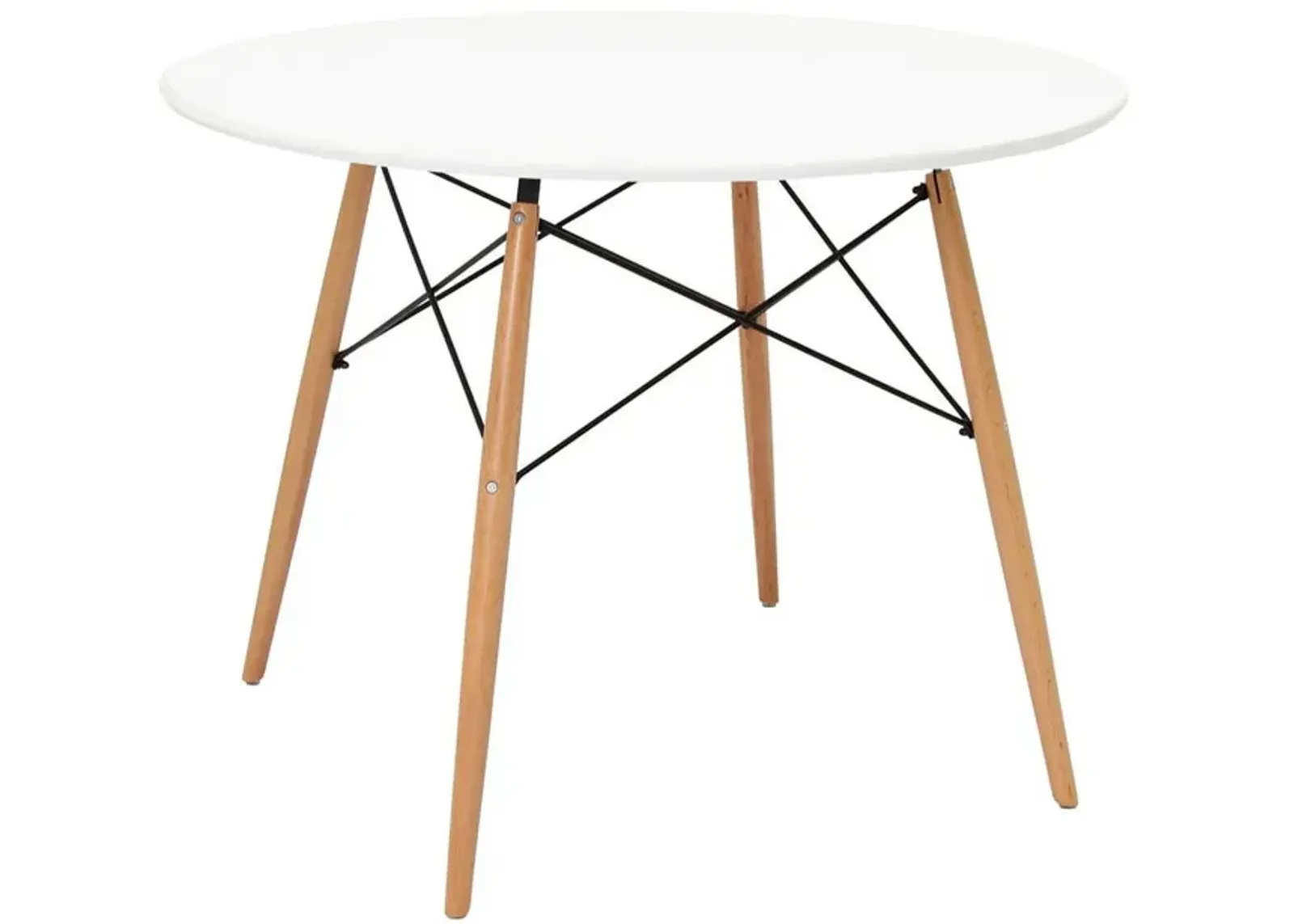 Riha 36 Inch Dining Accent Table, Round Top, Beech Wood, White and Brown - Benzara