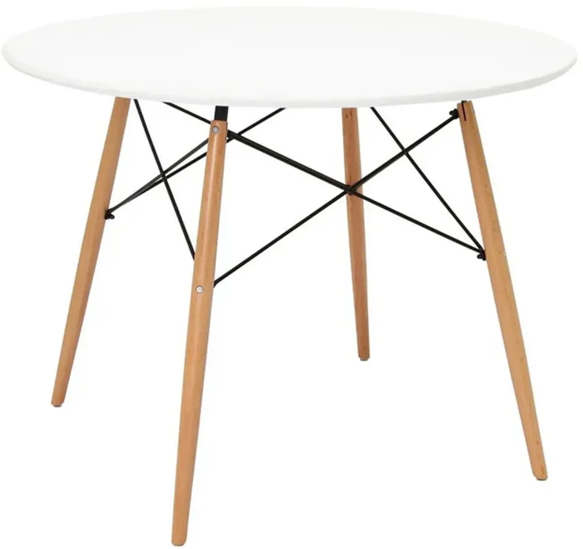 Riha 36 Inch Dining Accent Table, Round Top, Beech Wood, White and Brown - Benzara