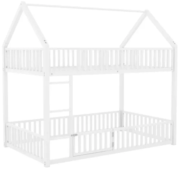 Merax House Bunk Bed with Fence and Door