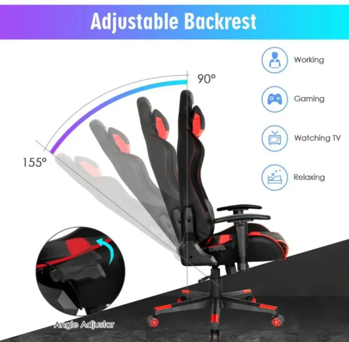 Hivvago Adjustable Swivel Gaming Chair with LED Lights and Remote