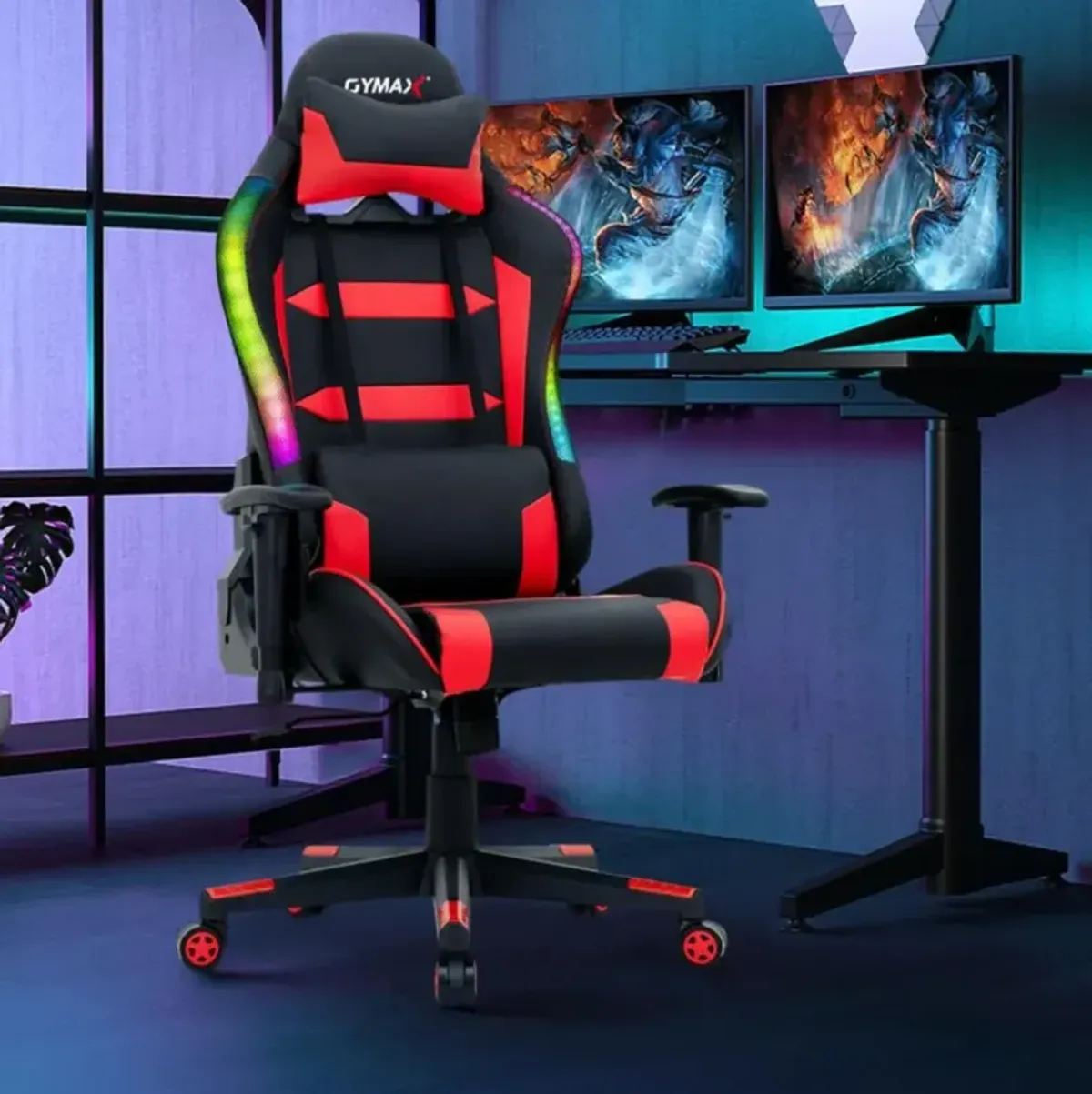 Hivvago Adjustable Swivel Gaming Chair with LED Lights and Remote