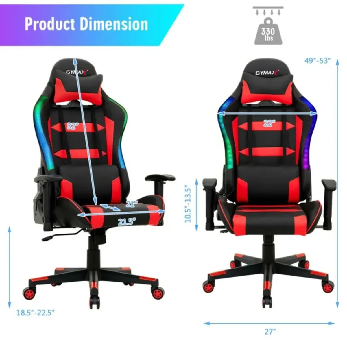 Hivvago Adjustable Swivel Gaming Chair with LED Lights and Remote