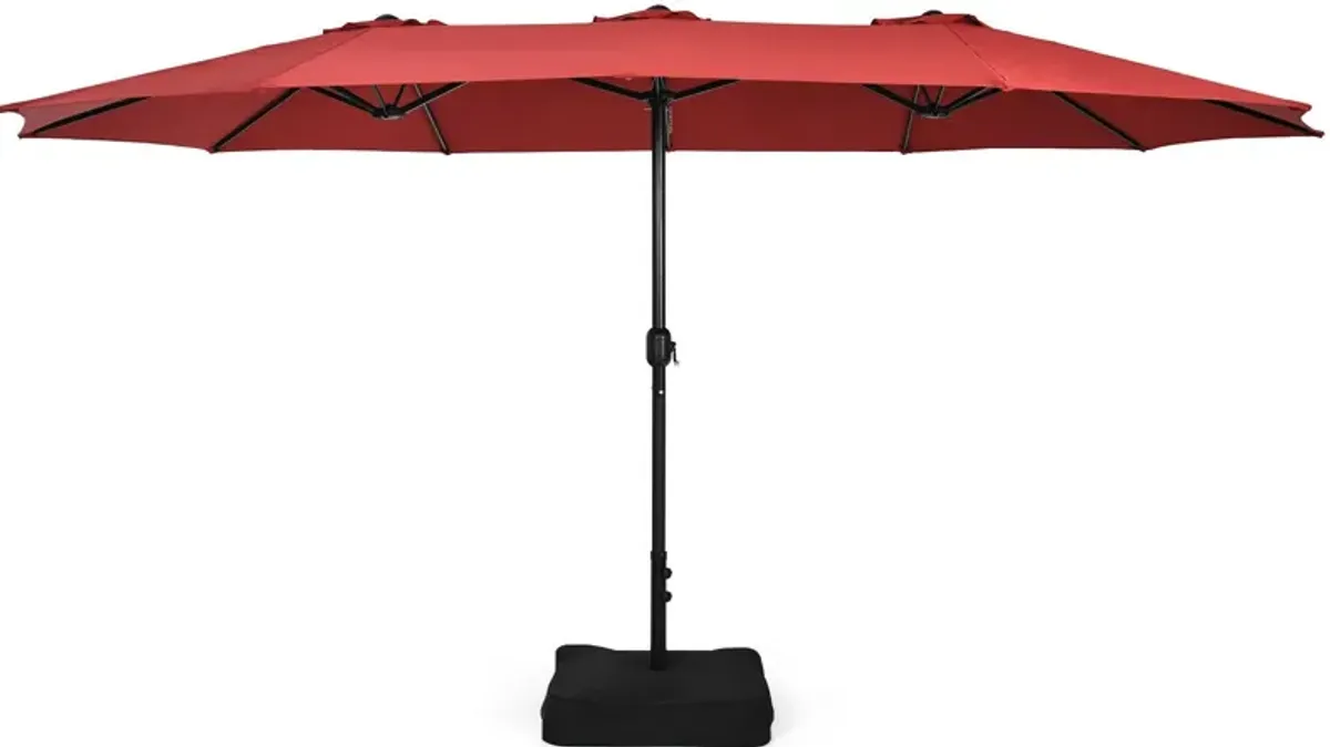 15-Foot Double-Sided Twin Patio Umbrella with Crank Handle and Base