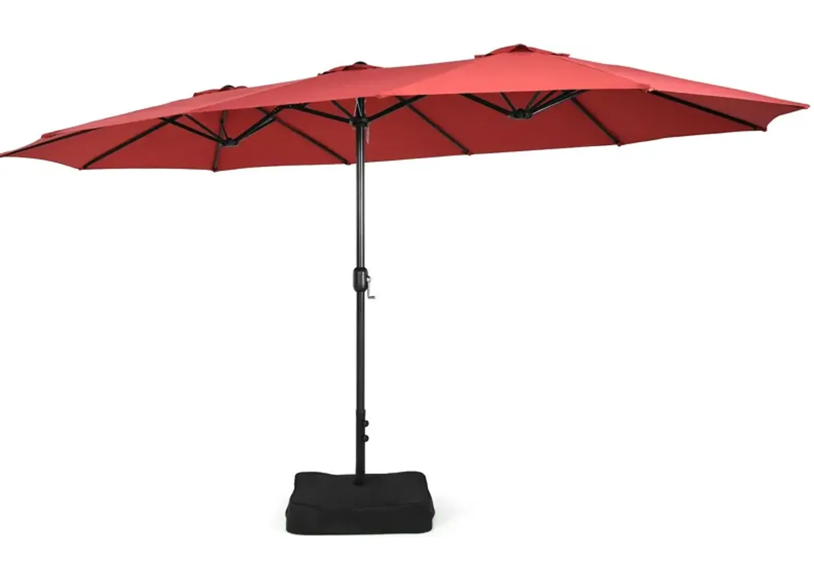 15-Foot Double-Sided Twin Patio Umbrella with Crank Handle and Base