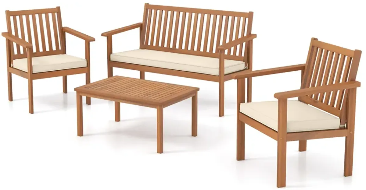 4 Piece Patio Wood Furniture Set Acacia Wood Sofa Set with Loveseat