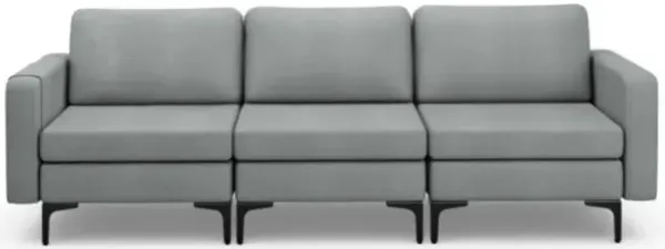 Hivvago Convertible Leather Sofa Couch with Magazine Pockets 3-Seat with 2 USB Port