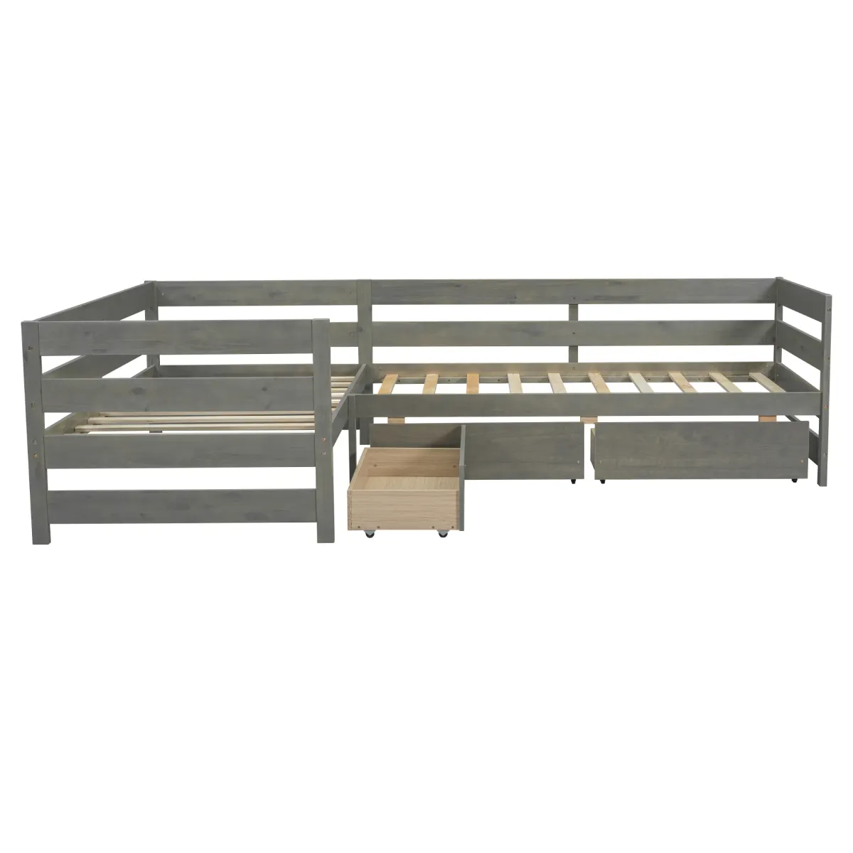 Merax L-shaped Platform Bed with 3 Storage Drawers