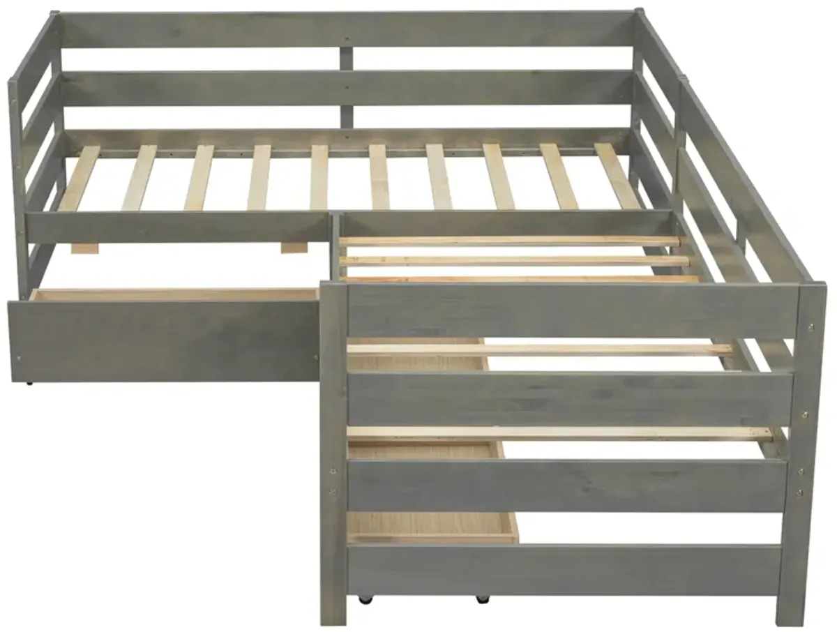 Merax L-shaped Platform Bed with 3 Storage Drawers