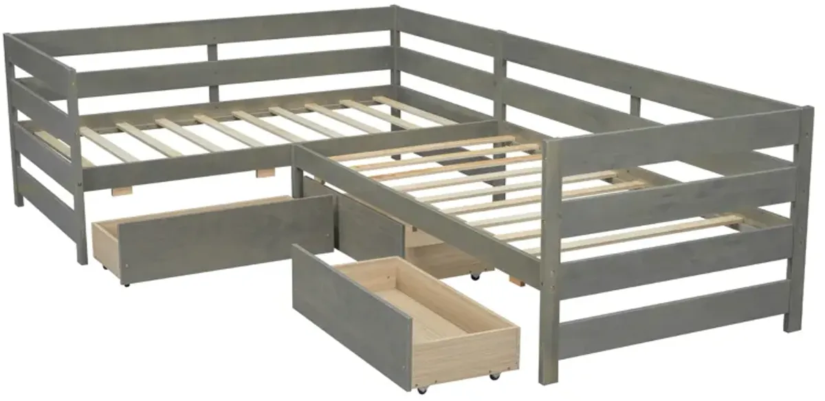 Merax L-shaped Platform Bed with 3 Storage Drawers
