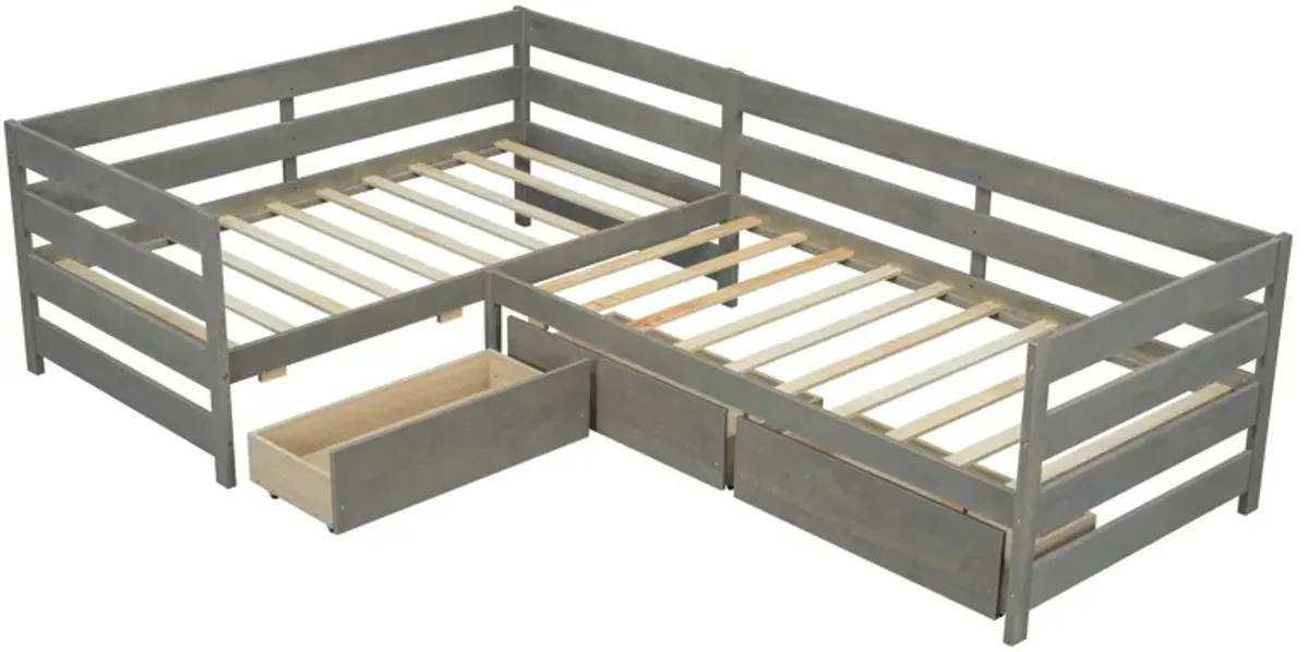 Merax L-shaped Platform Bed with 3 Storage Drawers