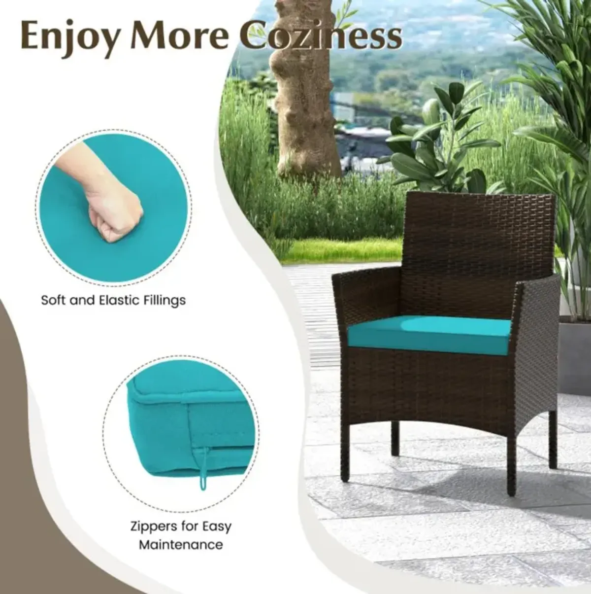 Hivvago 4 Piece Patio Rattan Conversation Set with Cozy Seat Cushions