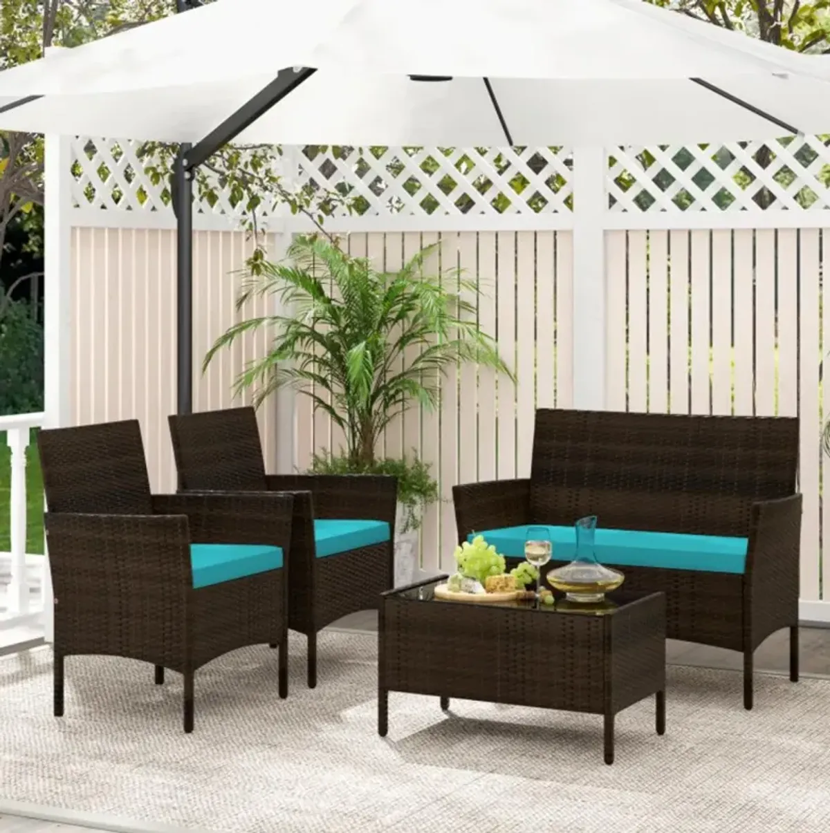 Hivvago 4 Piece Patio Rattan Conversation Set with Cozy Seat Cushions