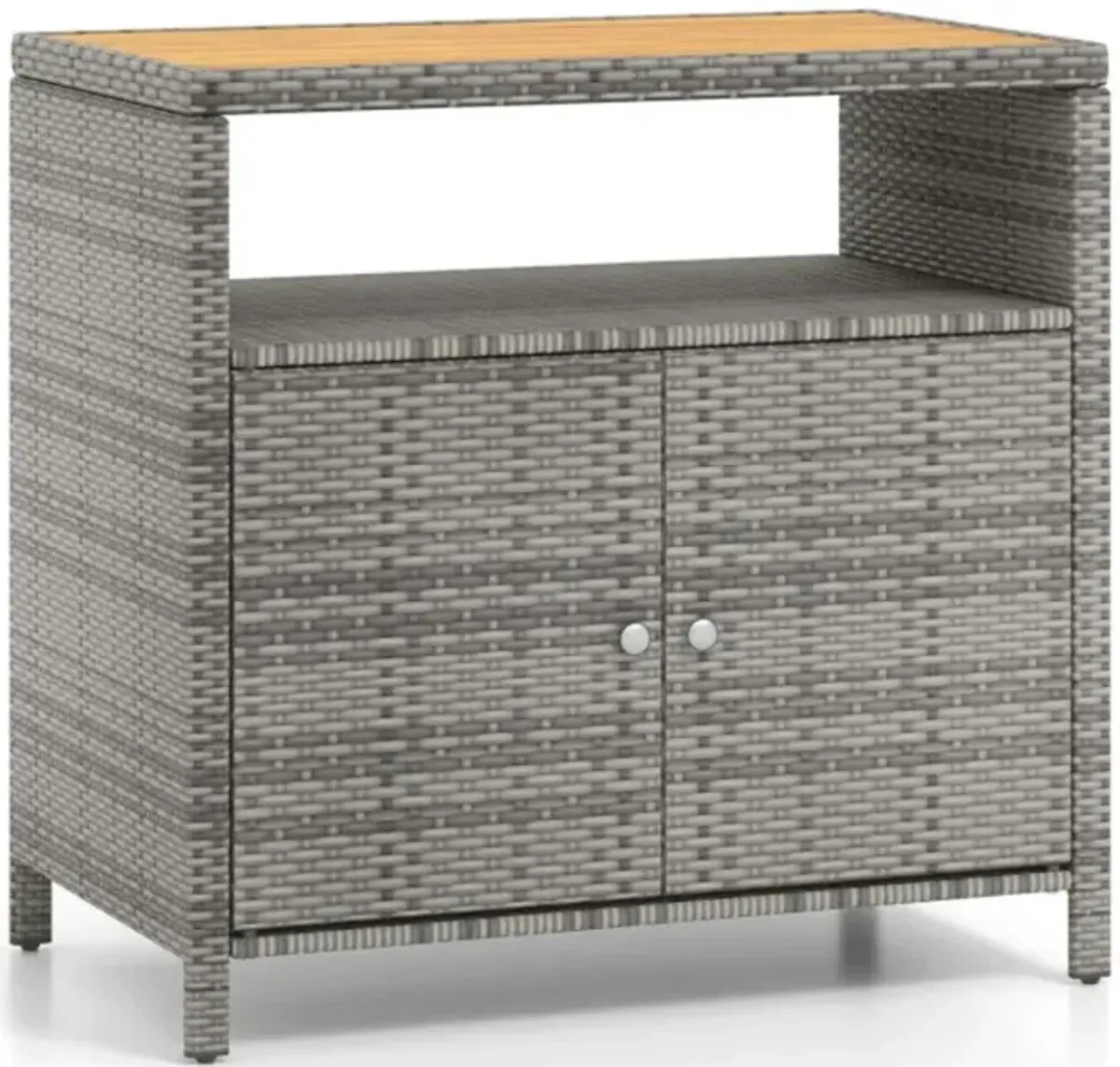 Hivvago Rattan Storage Cabinet with Acacia Wood Countertop for Poolside Deck and Patio