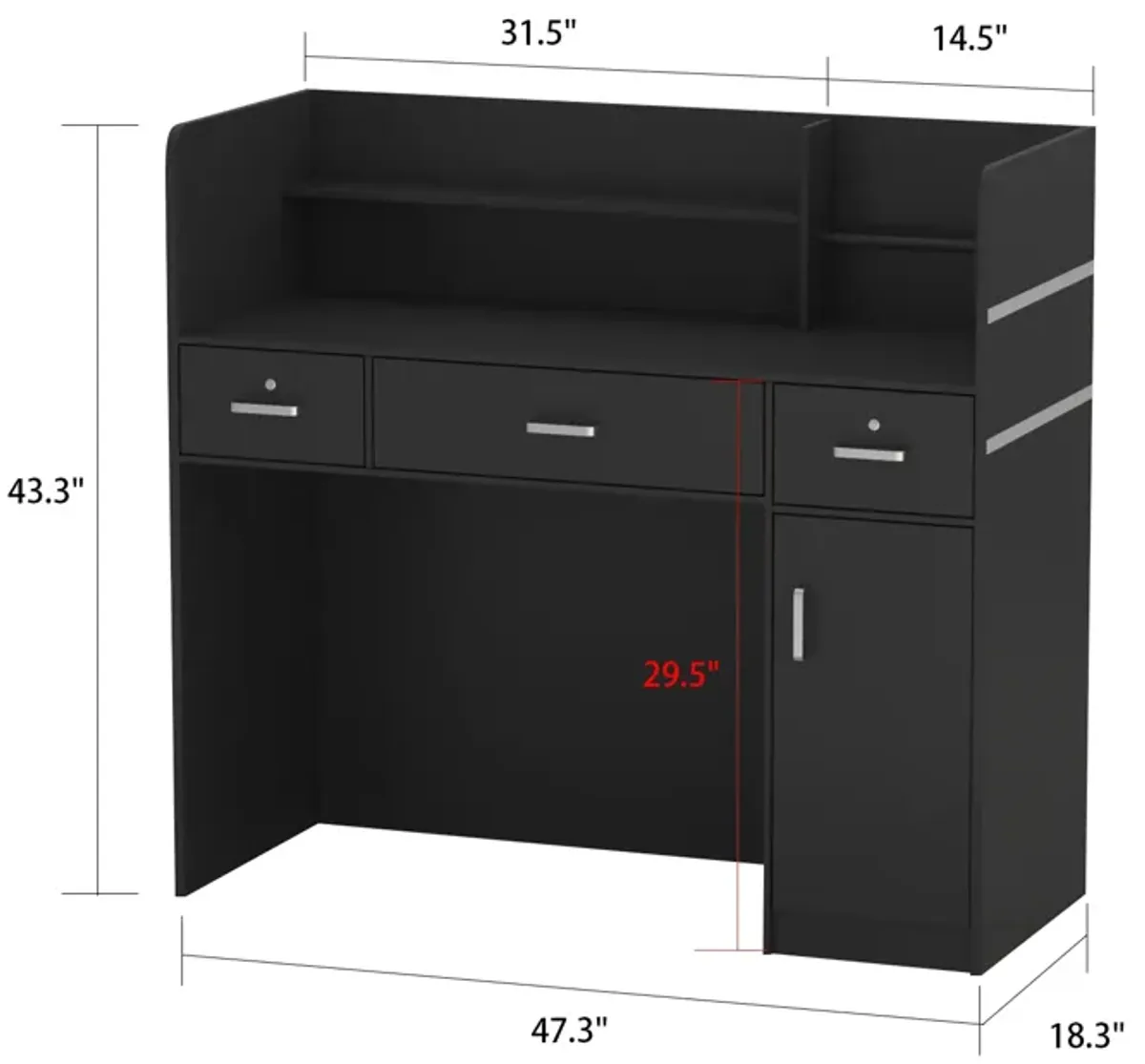 47.2 in. Rectangle Black Wooden Desk with 3-Drawers, Cabinet and Shelves