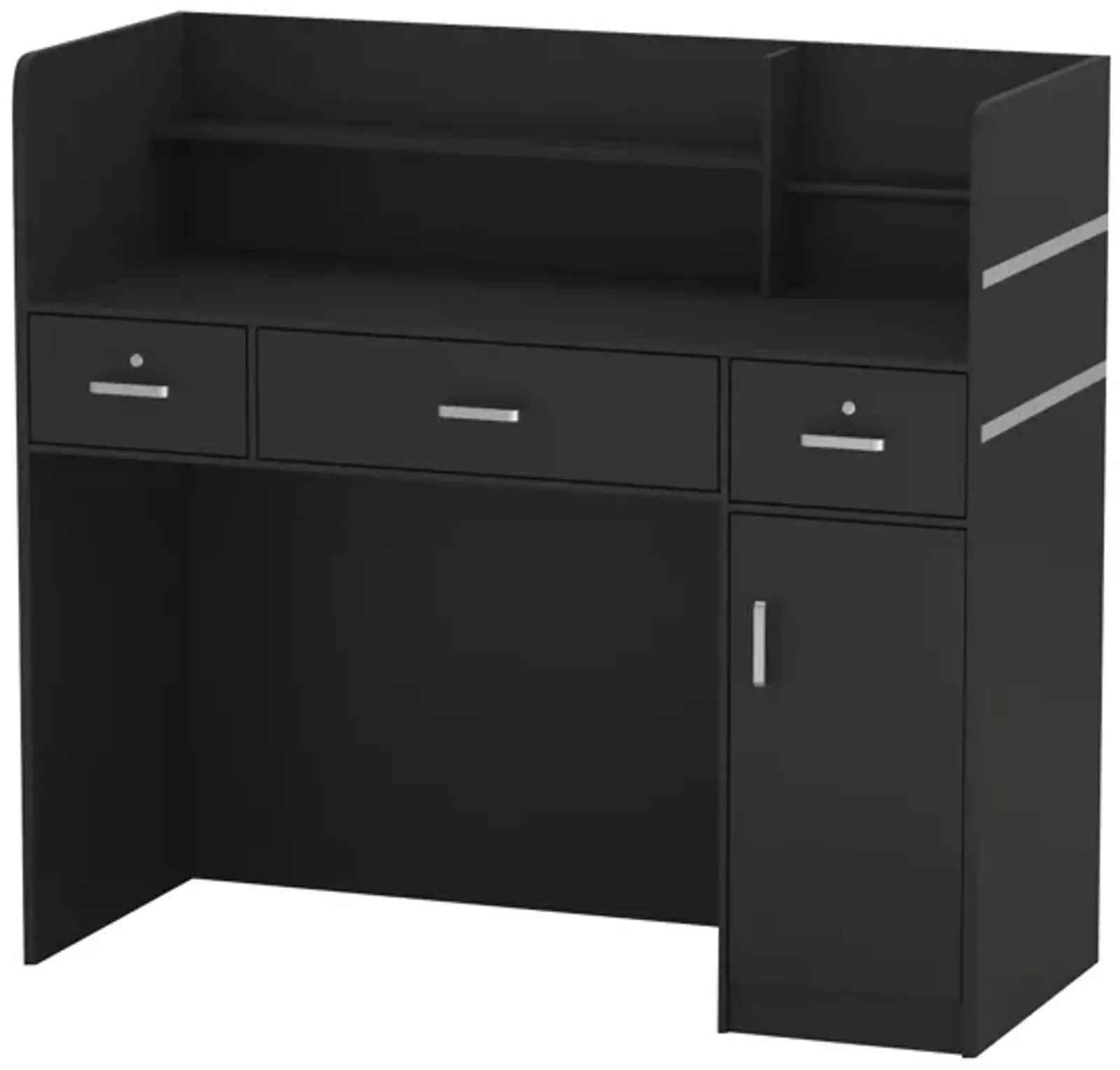 47.2 in. Rectangle Black Wooden Desk with 3-Drawers, Cabinet and Shelves