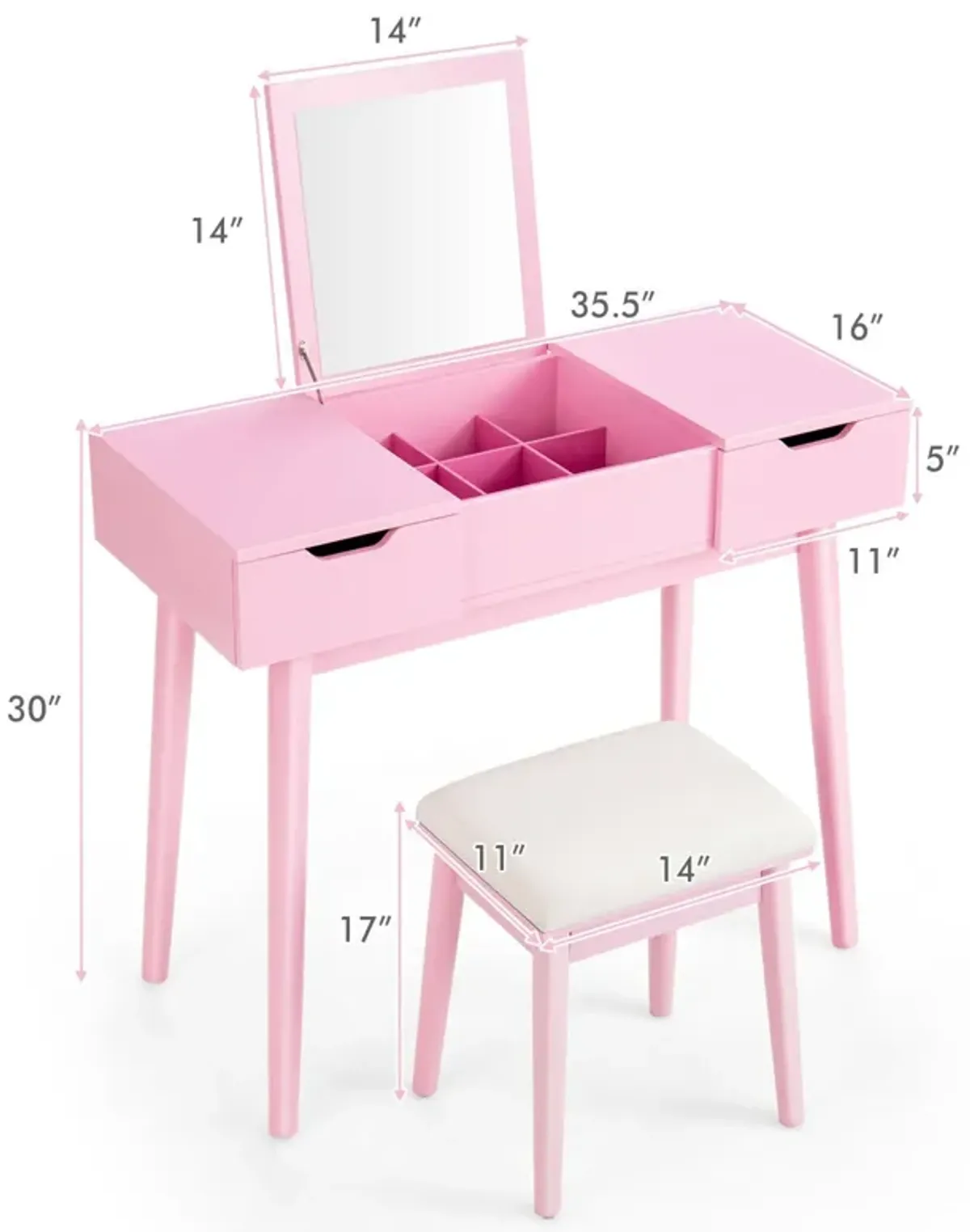 Makeup Vanity Table Set with Flip Top Mirror and 2 Drawers