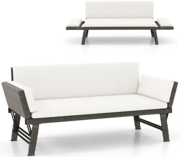 Hivvago Outdoor Convertible Sofa Daybed with Adjustable Armrests for Balcony