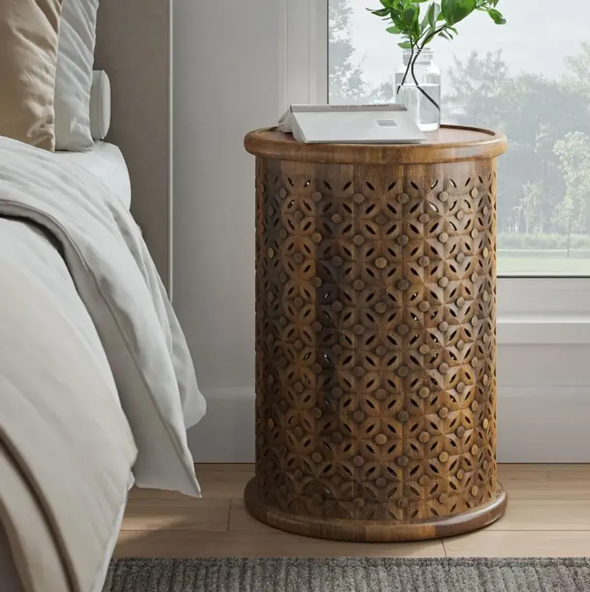 Jofran Distressed Hardwood Global Drum End Table