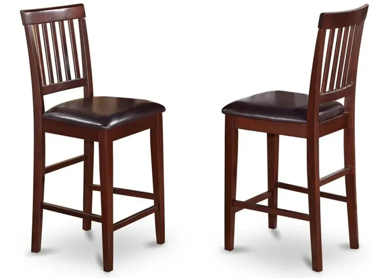 Vernon Counter Stools with Faux Leather Seat - Mahogany Finish, Set of 2