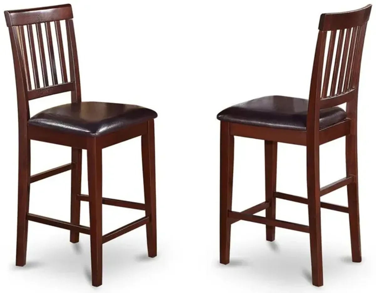 Vernon Counter Stools with Faux Leather Seat - Mahogany Finish, Set of 2