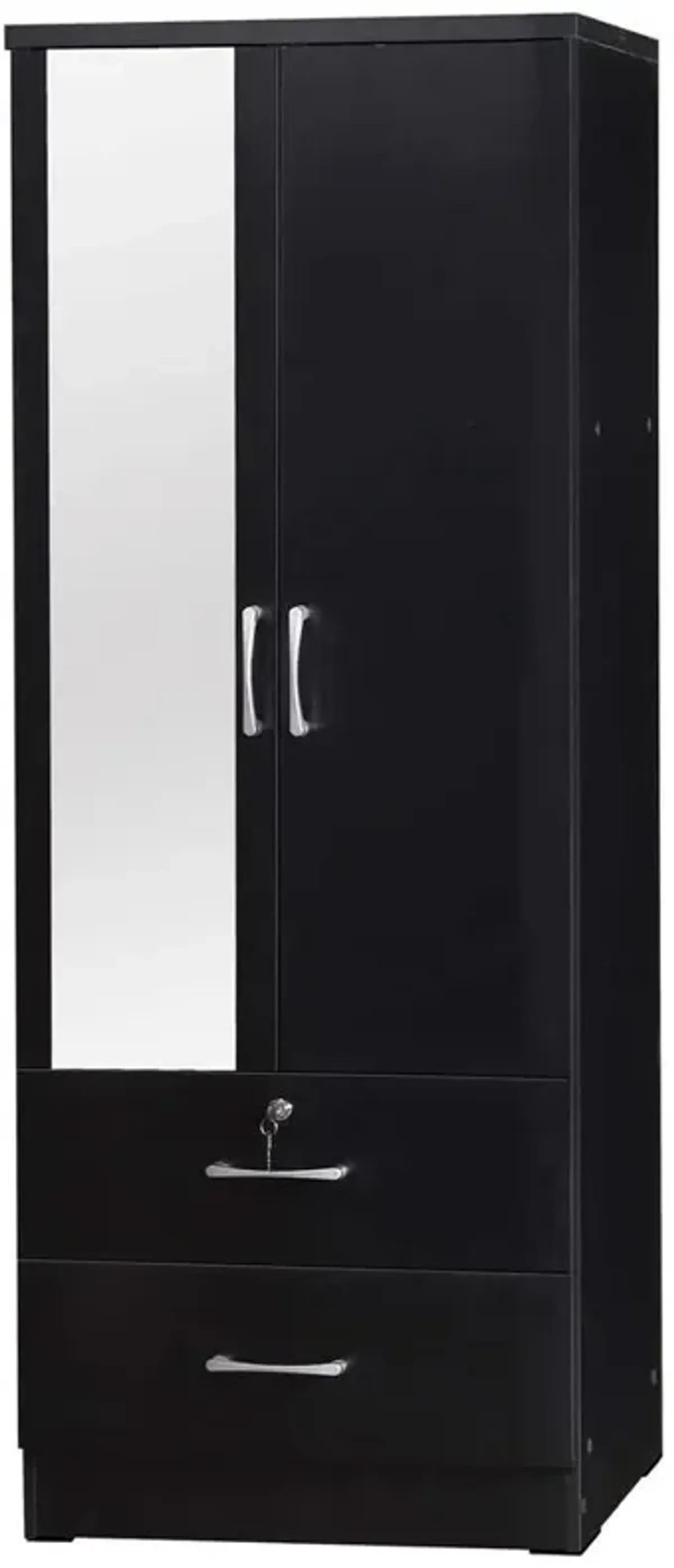 Better Home Products Grace Armoire Wardrobe with Mirror & Drawers in Black