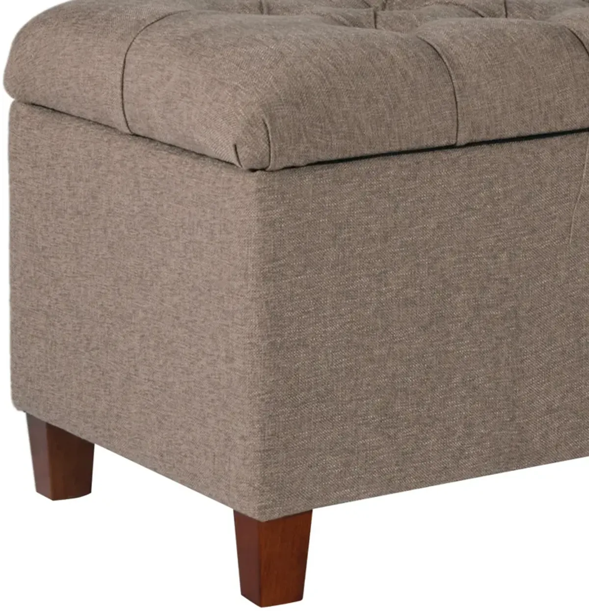 Textured Fabric Upholstered Tufted Wooden Bench With Hinged Storage, Brown - Benzara