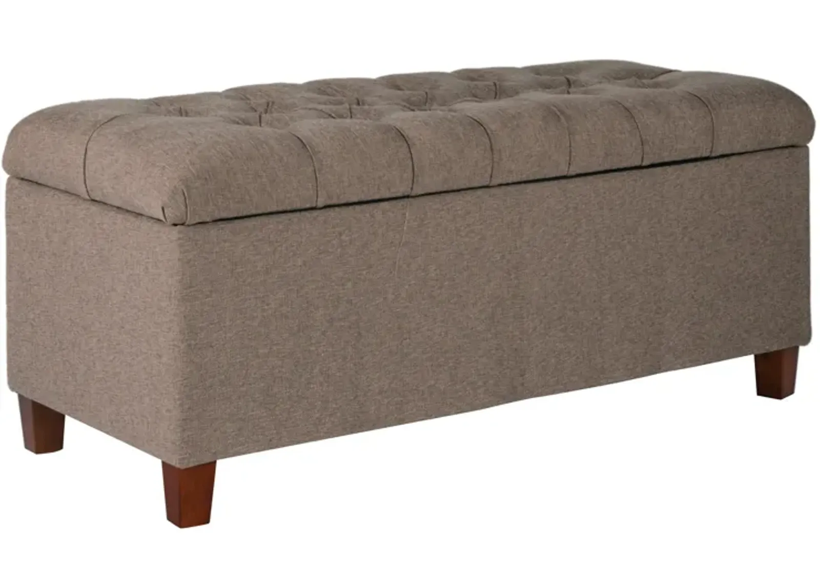 Textured Fabric Upholstered Tufted Wooden Bench With Hinged Storage, Brown - Benzara