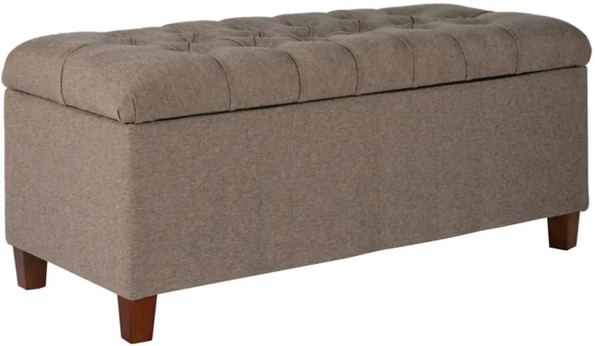 Textured Fabric Upholstered Tufted Wooden Bench With Hinged Storage, Brown - Benzara