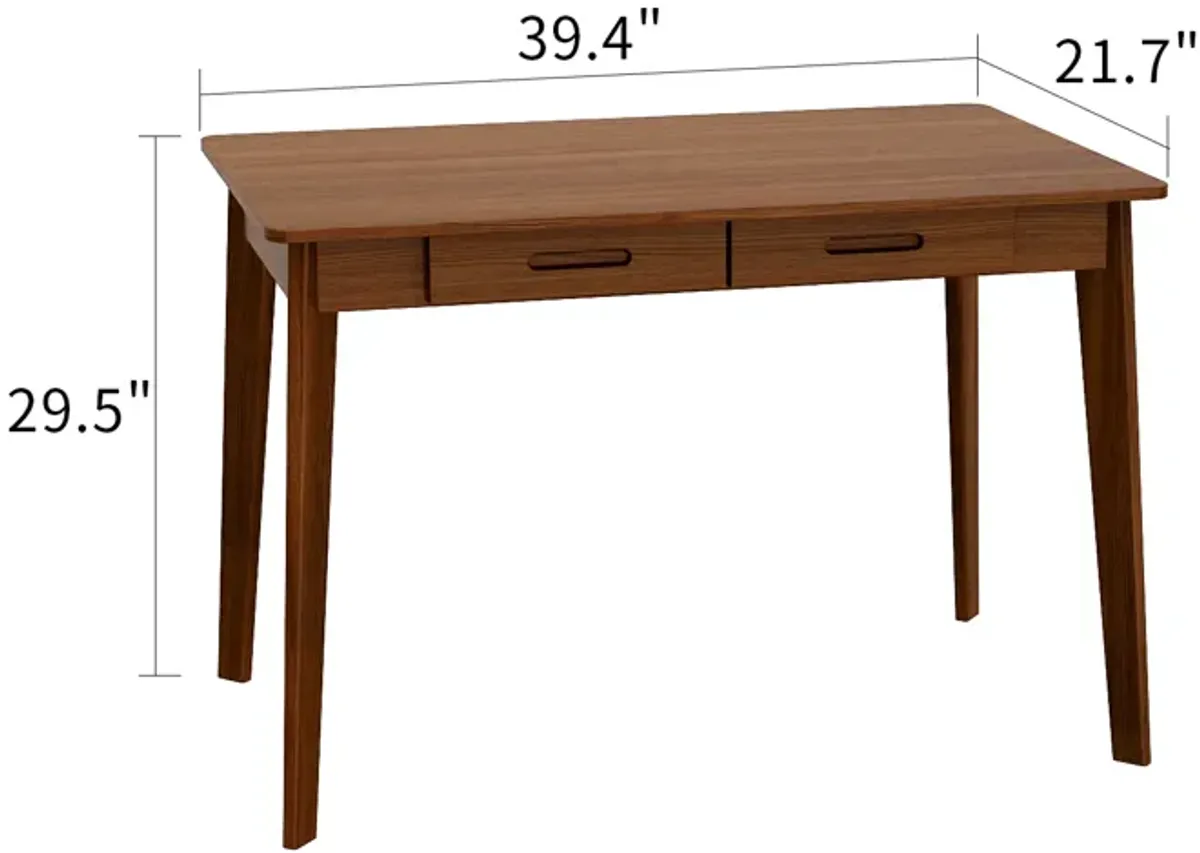 39.4 in. W-29.5 in. H Brown Walnut Computer Desk with 2-Drawers