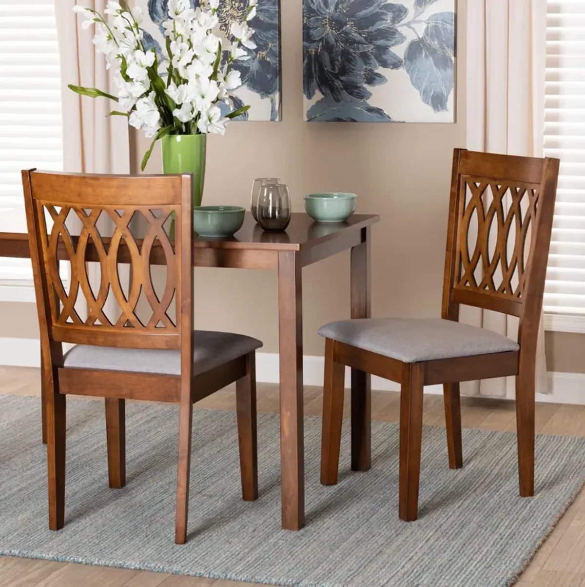 Baxton Studio Florencia Grey Fabric and Walnut Brown Finished Wood 2-Piece Dining Chair Set